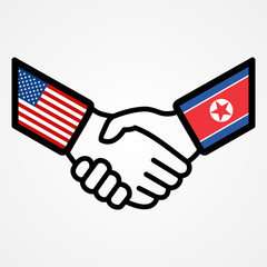 USA and North Korea handshake flags flat