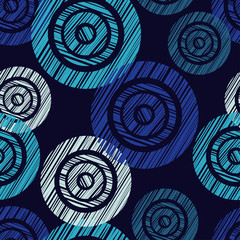 Polka dot seamless pattern. Hand hatching. Brushwork. Geometric background. Scribble texture. Тextile rapport.