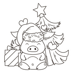 Cute cartoon pig in love. Symbol of New 2019 Year