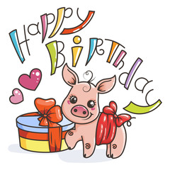 Cute cartoon baby pig in a cool rainbow glasses