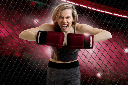 angry young blonde woman mma fighter