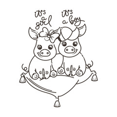 Cute cartoon baby pig in a cool rainbow glasses