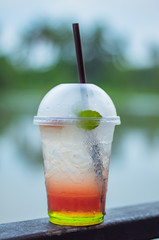 Italian soda cold Blur background river.