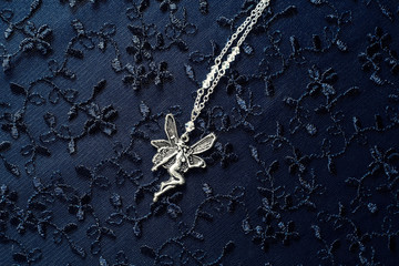 Pendant necklace with crystals. Metal decoration. Little fairy for girls.