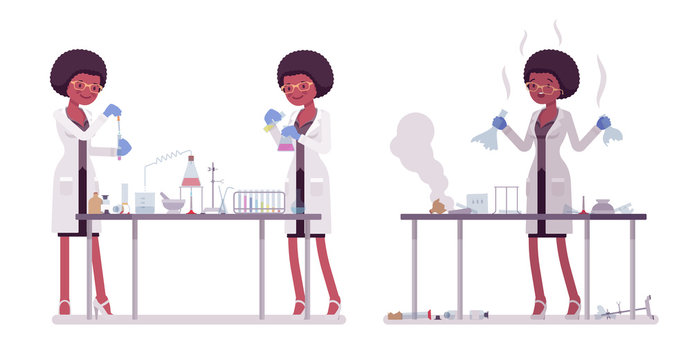 Female black scientist making chemical experiments