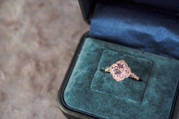 luxury vintage pink diamond ring in jewelry gift box