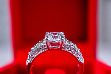 engagement wedding diamond ring in red jewelry gift box