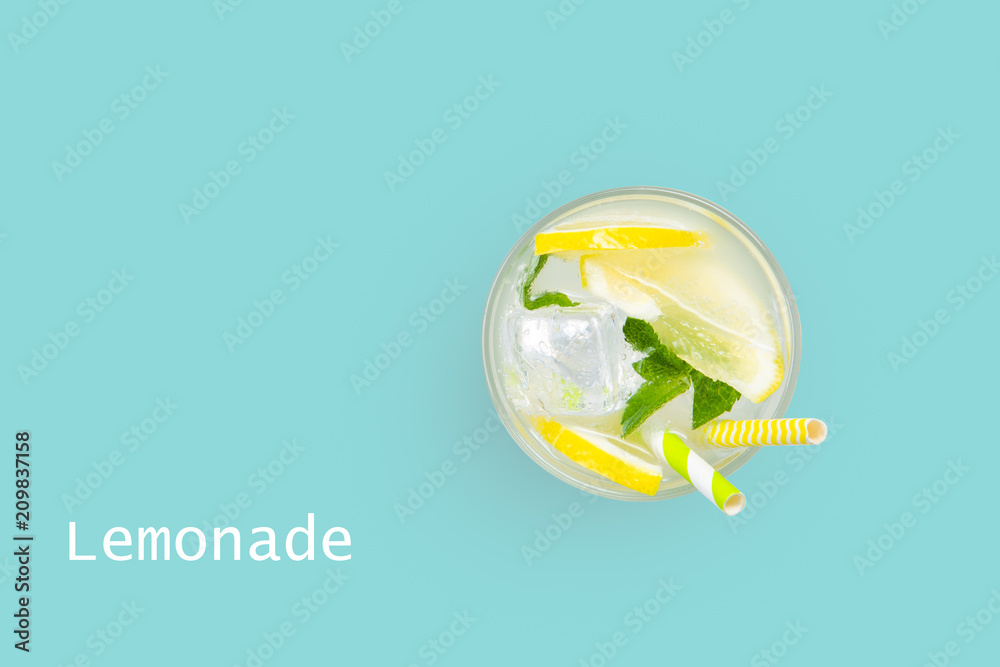 Wall mural creative layout - fresh lemonade and ingredients isolated