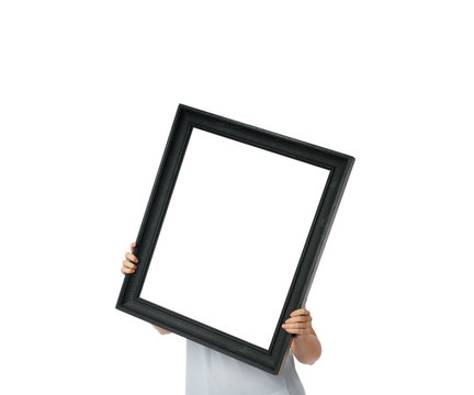 Woman Walking And Holding Black Empty Frame