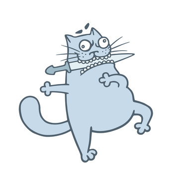 Serious caucasian cat dancer. Vector illustration