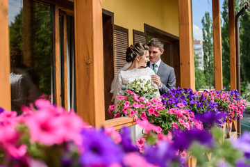 wedding. beautiful couple kissing outdoor