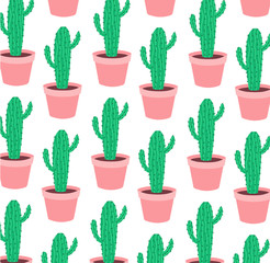 Tropical seamless pattern with  cactuses. Vector illustration.