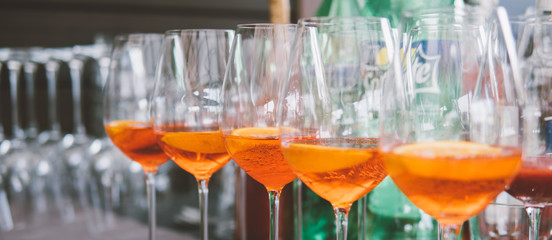 .process of preparation of a cocktail Aperol  spritz close-up.
