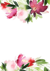 Greeting card with watercolor flowers handmade.