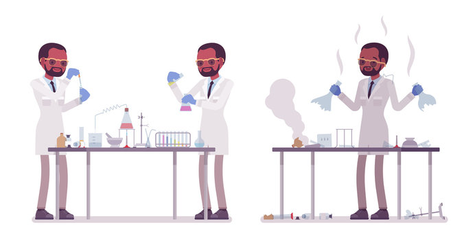 Male black scientist making chemical experiments