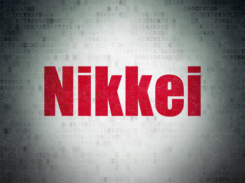 Stock market indexes concept: Painted red word Nikkei on Digital Data Paper background