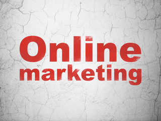 Marketing concept: Red Online Marketing on textured concrete wall background