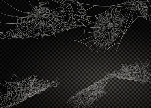 Collection of Cobweb, isolated on black, transparent background.