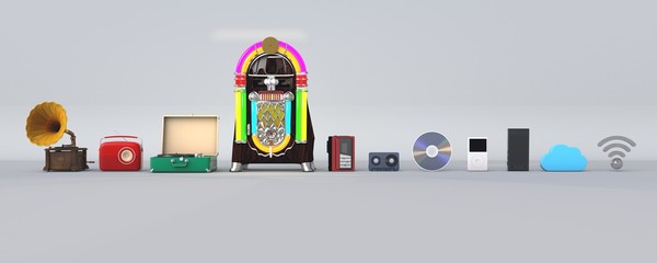 3D illustration of music player evolution   © vexworldwide