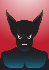 Vector portrait drawing of  bat eared Superhero on red background, Role model, protector, villain, hero concept illustration.