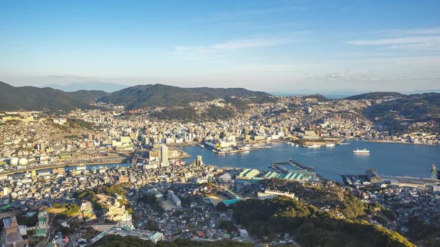 Timelapse video of Nagasaki city skyline view from Inasa Mountain in Nagasaki, Japan