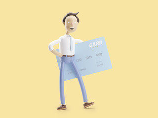 3d illustration. Businessman Jimmy with credit card.