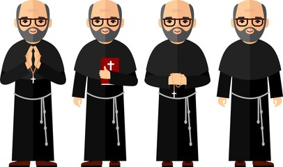 Set of different a religious people, priest and nun in colorful flat style.