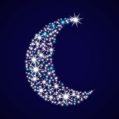 Abstract moon. Glowing stars. Christmas Card. Vector illustration New year. Night sky