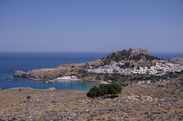 Fototapeta na wymiar Lindos, Grecja - panorama wybrzeża