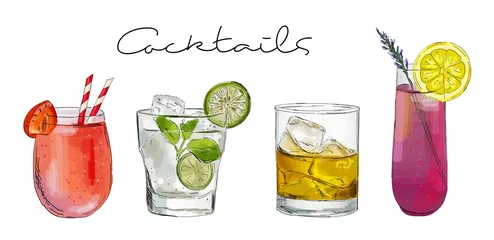 Foto op Plexiglas Hand drawn illustration of set of cocktails. © our_Vector