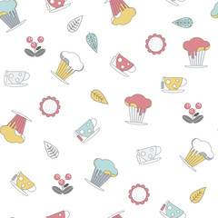 Seamless background with cups and cakes