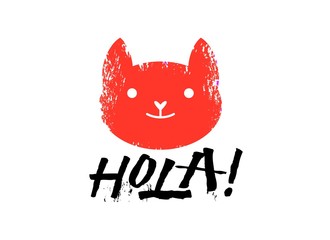 Hola slogan graphic, with cat sign vector illustrations. For t-shirt print and other uses. © bartamarabara