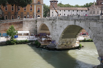 Pons Cestius, meaning "Cestius' Bridge", a Roman stone bridge in Rome, Italy, spanning the Tiber to the west of the Tiber Island
