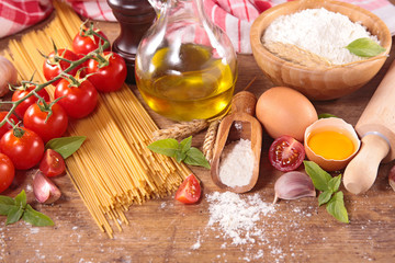 raw spaghetti and ingredients
