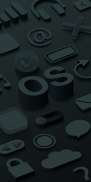 Black 3d Operating System Background With Web Symbols.