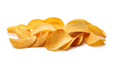 Barbecue flavored potato chips isolated on white background