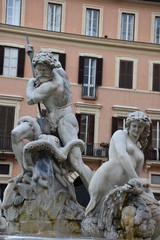  Rome,  piazza Navona, Neptune fountain, with sculptures by Zappalà and Della Bitta, 1878. View and details.