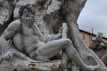 Rome, Piazza Navona, Fountain of the Four Rivers, realizes by the architect G.L. Bernini in 1651.View and details.