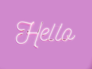 hello neon text on pink background