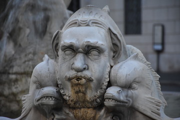Rome,  piazza Navona, Fountain of the Moro, project by G.L Bernini and completed in 1654 by Antonio Mari. View and details.
