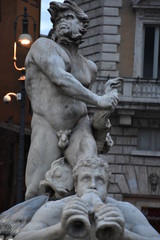 Rome,  piazza Navona, Fountain of the Moro, project by G.L Bernini and completed in 1654 by Antonio Mari. View and details.