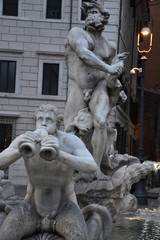Rome,  piazza Navona, Fountain of the Moro, project by G.L Bernini and completed in 1654 by Antonio Mari. View and details.