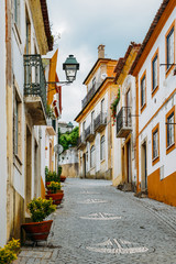 Fototapeta na wymiar View of narrow paved street in Constancia, Portugal