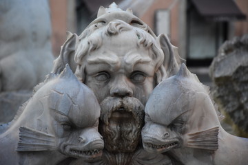 Rome,  piazza Navona, Fountain of the Moro, project by G.L Bernini and completed in 1654 by Antonio Mari. View and details.