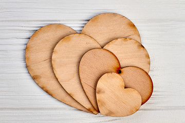 Set of blank wooden hearts for decoupage. Vintage style plywood hearts. Beautiful idea for gift.