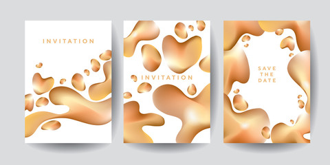 Gold organic shapes poster template on white background.