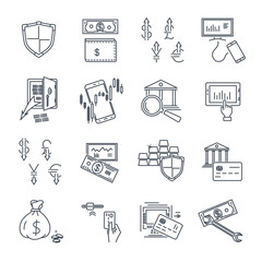 set of thin line icons business, finance, money, atm