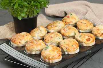 Home Baked Cheese And Vegetables Muffins With Pepper, Spinach, Sweetcorn, Mature Gouda.