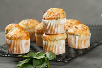 Home Baked Cheese And Vegetables Muffins With Pepper, Spinach, Sweetcorn, Mature Gouda.