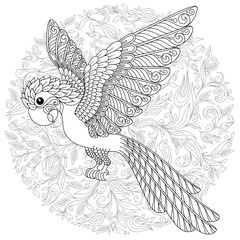Vector fantasy stylized cockatoo jungle parrot silhouette.